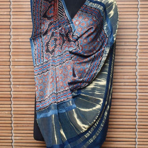 Indigo Special Ajrakh Modal Silk Tissue Pallu Dupatta