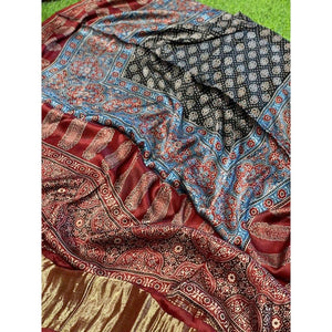 Madder Special Ajrakh Modal Silk Tissue Pallu Dupatta - SSEthnics