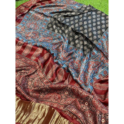 Madder Special Ajrakh Modal Silk Tissue Pallu Dupatta - SSEthnics