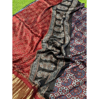 Madder Special Ajrakh Modal Silk Tissue Pallu Dupatta - SSEthnics