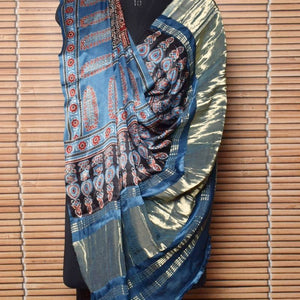 Indigo Special Ajrakh Modal Silk Tissue Pallu Dupatta