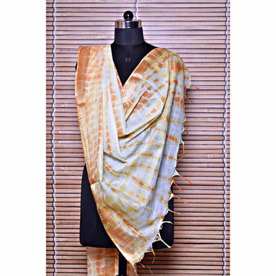 Orange Shibori Bhagalpuri Cotton Silk Dupatta - SSEthnics