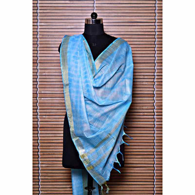 Sky Blue Shibori Bhagalpuri Cotton Silk Dupatta - SSEthnics