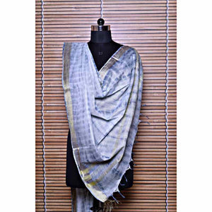 Grey Shibori Bhagalpuri Cotton Silk Dupatta - SSEthnics