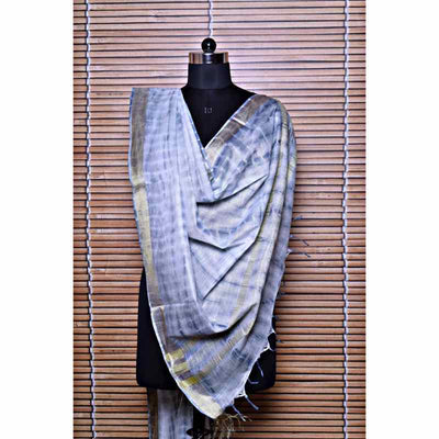 Grey Shibori Bhagalpuri Cotton Silk Dupatta - SSEthnics