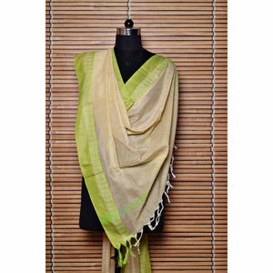 Beige Bhagalpuri Silk Cotton Dupatta With Temple Border - SSEthnics