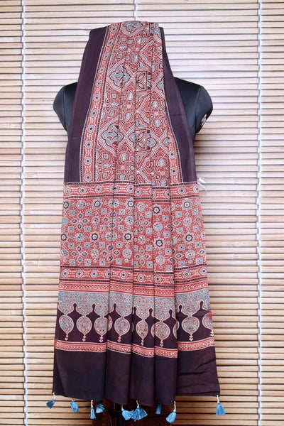 Madder Ajrakh Cotton Block Print Dupatta