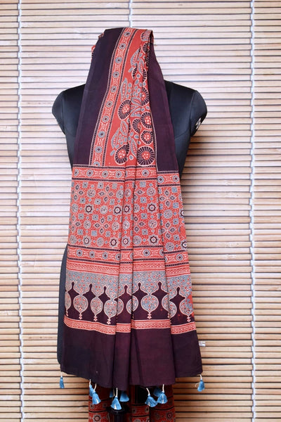 Madder Ajrakh Cotton Block Print Dupatta