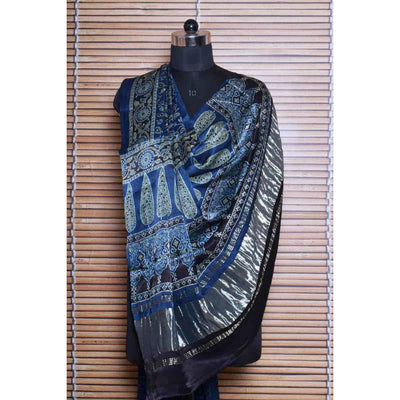 Indigo Ajrakh Modal Dupatta with Tissue Pallu - SSEthnics