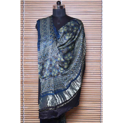 Indigo Ajrakh Modal Dupatta with Tissue Pallu - SSEthnics
