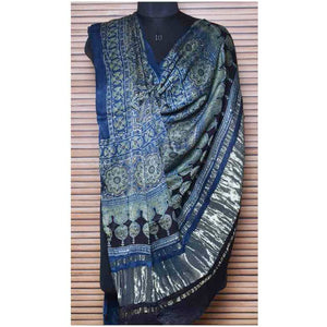 Indigo Ajrakh Modal Dupatta with Tissue Pallu - SSEthnics