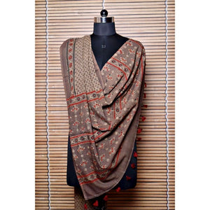 Brown Ajrakh Cotton Block Print Dupatta - SSEthnics