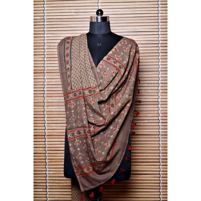 Brown Ajrakh Cotton Block Print Dupatta - SSEthnics