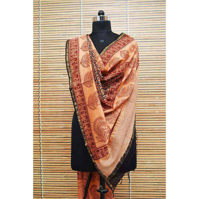 Peach Maheshwari Silk Bagh Handblock Print Dupatta with Gicha Pallu - SSEthnics