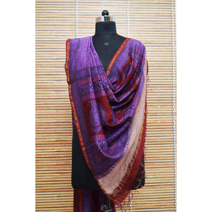 Purple Maheshwari Silk Bagh Handblock Print Dupatta with Gicha Pallu - SSEthnics