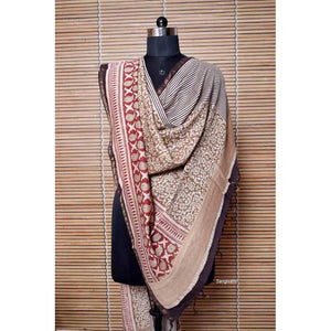 Cream Bagh Teen Kaam Maheshwari Dupatta - SSEthnics