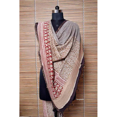 Cream Bagh Teen Kaam Maheshwari Dupatta - SSEthnics