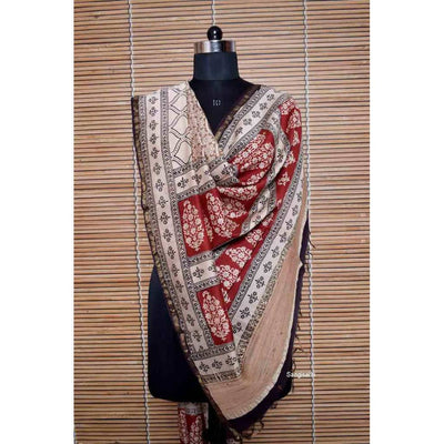 Cream Bagh Teen Kaam Maheshwari Dupatta - SSEthnics