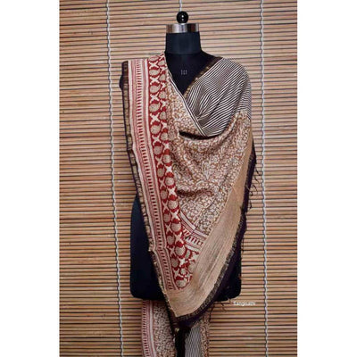 Cream Bagh Teen Kaam Maheshwari Dupatta - SSEthnics