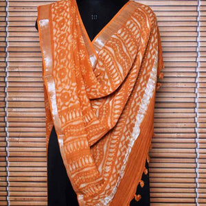 Mustard Dabu Linen by Cotton Dupatta - SSEthnics
