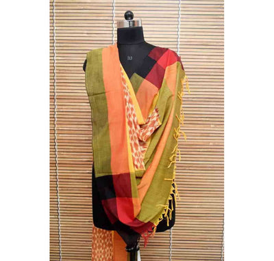 Orange Mercerised Handloom Ikat Dupatta - SSEthnics