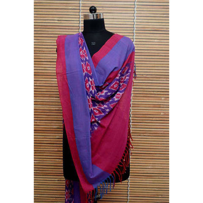 Purple Mercerised Handloom Ikat Dupatta - SSEthnics