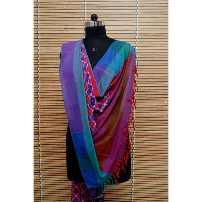 Purple Mercerised Handloom Ikat Dupatta - SSEthnics