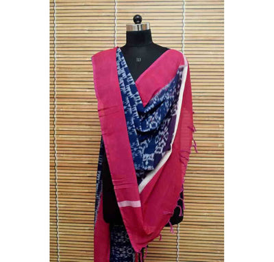 Blue Mercerised Handloom Ikat Dupatta - SSEthnics