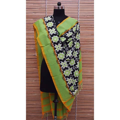 Green Handloom Telia Double Ikat Dupatta - SSEthnics