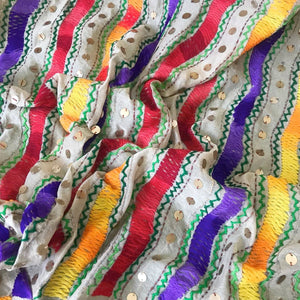 Cream Chanderi Phulkari Hand Embroidered Dupatta