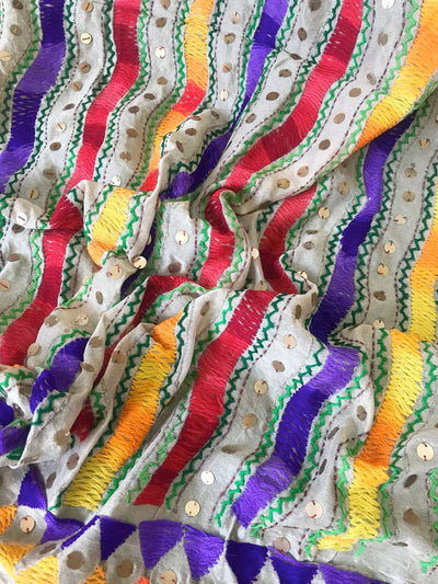 Cream Chanderi Phulkari Hand Embroidered Dupatta