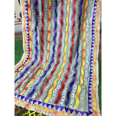 Cream Chanderi Phulkari Hand Embroidered Dupatta