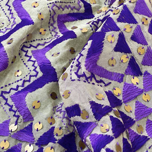 Cream Chanderi Phulkari Hand Embroidered Dupatta