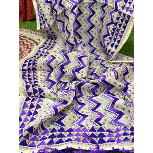 Cream Chanderi Phulkari Hand Embroidered Dupatta