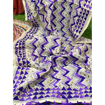 Cream Chanderi Phulkari Hand Embroidered Dupatta
