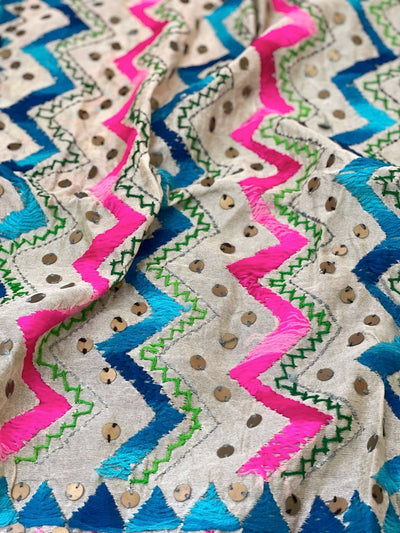 Cream Chanderi Phulkari Hand Embroidered Dupatta