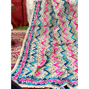 Cream Chanderi Phulkari Hand Embroidered Dupatta