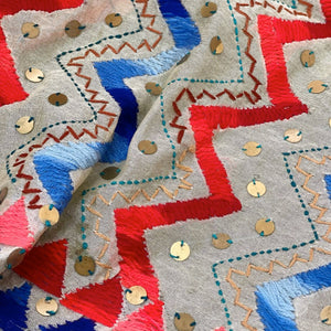 Cream Chanderi Phulkari Hand Embroidered Dupatta