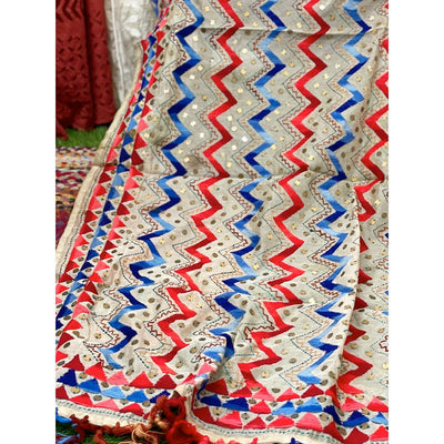 Cream Chanderi Phulkari Hand Embroidered Dupatta