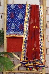 Blue Bandhani Cotton Unstitched Suit with Leheriya Dupatta - SSEthnics