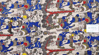 Blue Kalamkari Inspired Screen Print Fabric - SSEthnics