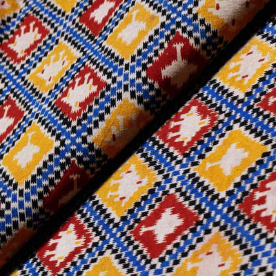 Blue Screen Print Kalamkari Inspired Fabric - SSEthnics