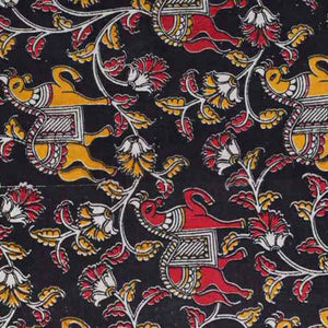 Black Screen Print Kalamkari Inspired Fabric - SSEthnics