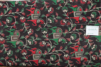 Black Kalamkari Inspired Screen Print Fabric - SSEthnics