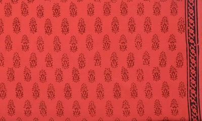 Red Bagh Cotton Block Print Fabric - SSEthnics