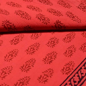 Red Bagh Cotton Block Print Fabric - SSEthnics