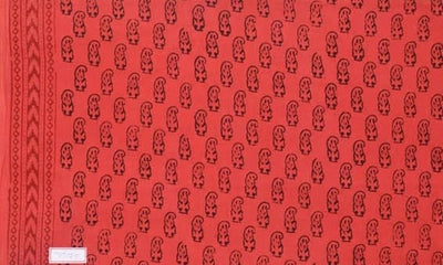 Red Bagh Cotton Block Print Fabric - SSEthnics