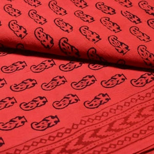 Red Bagh Cotton Block Print Fabric - SSEthnics