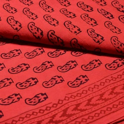 Red Bagh Cotton Block Print Fabric - SSEthnics