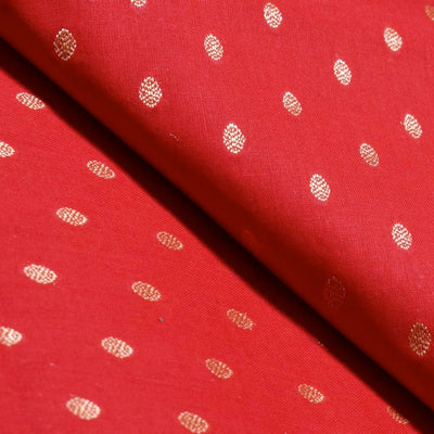 Red Zari Booti Cotton Woven Fabric